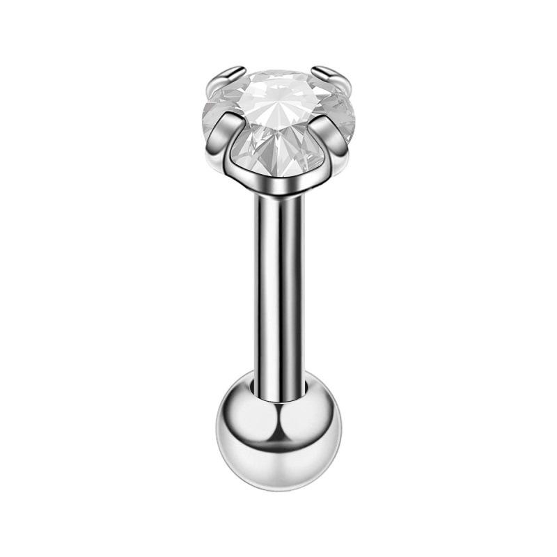 Stainless Steel Cubic Zirconia Stud Earrings - Round Four-Claw Cartilage Piercing Jewelry