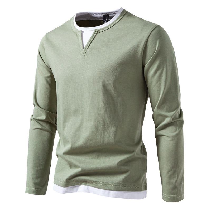 Men’s Plus Size Layered V-Neck Long Sleeve T-Shirt