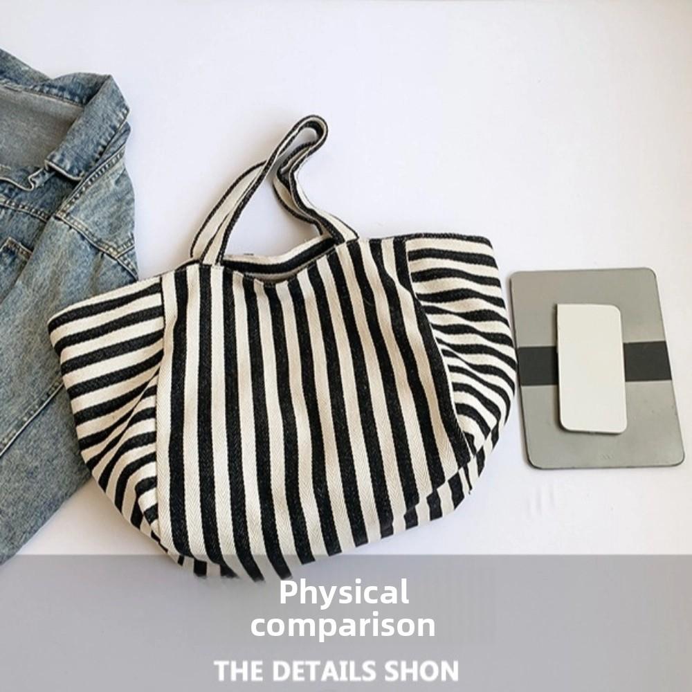 Shopping Bag Cloth Shoulder Bag Shoulder Pouch Tote Bag Simple Fashion Stripe Underarm Bag  Girls