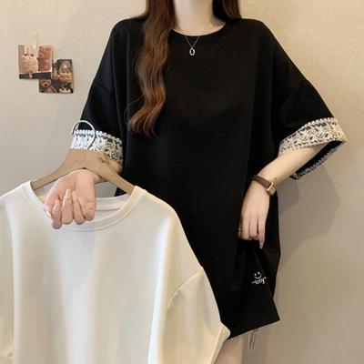 Plus Size Women's Loose Short Sleeve Lace Embroidered T-Shirt