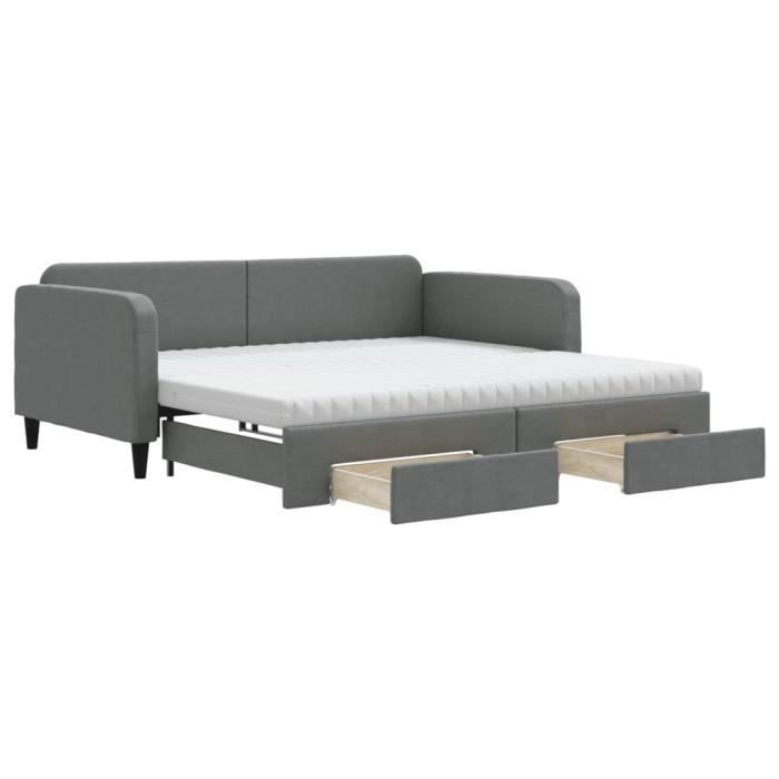 VidaXL Daybed with Trundle and Drawers Dark Grey 100x200 Cm Fabric 3196876