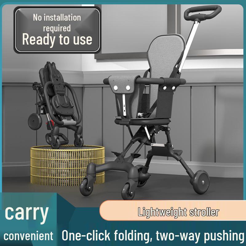 Lehký skládací pohodlný kočárek - Obousměrný čtyřkolový design pro kojence a děti