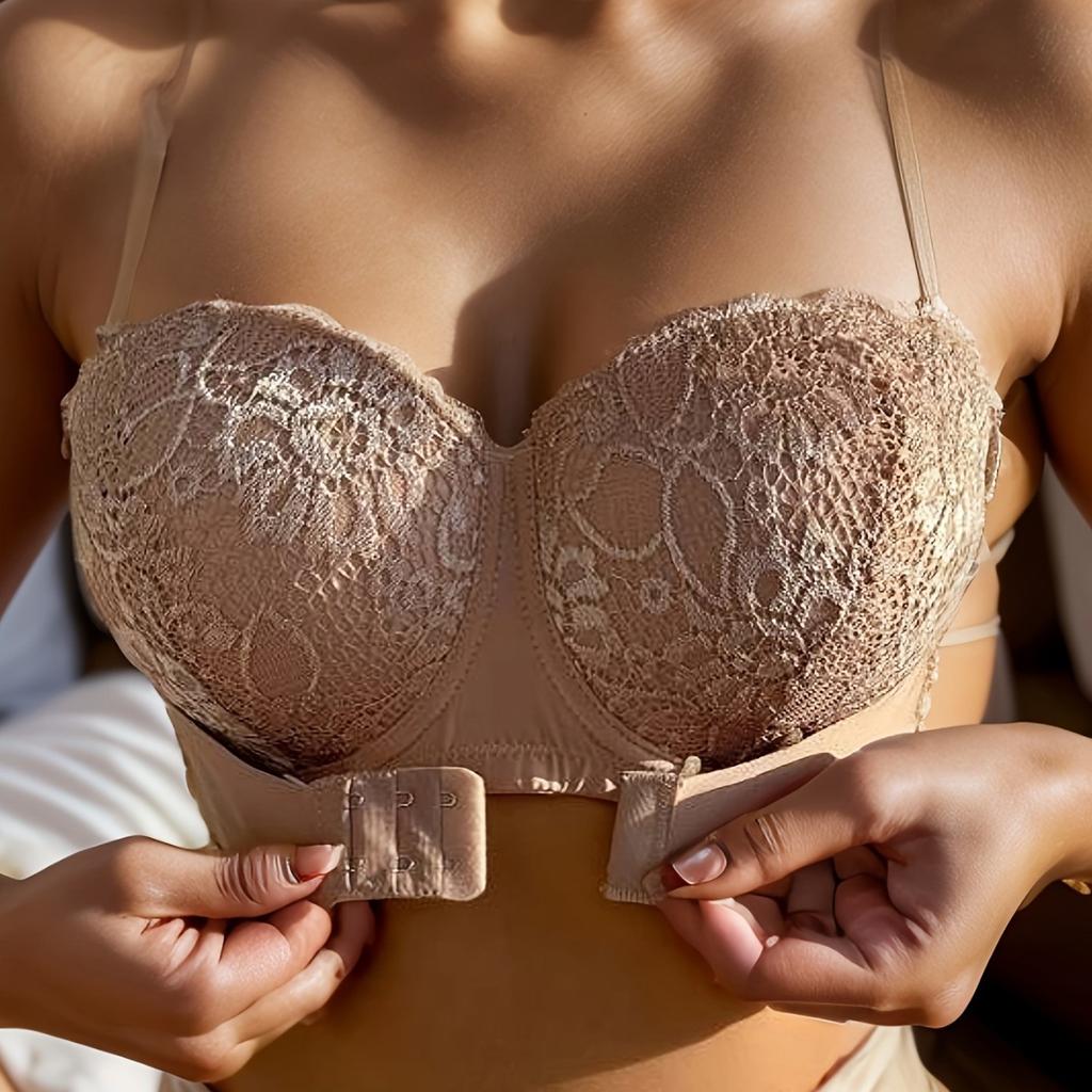 Sexy Lace Embroidery Underwear Women Detachable Strapless Bra Wedding Invisible Slip-proof Brassiere Front Buckle Push Up Bras
