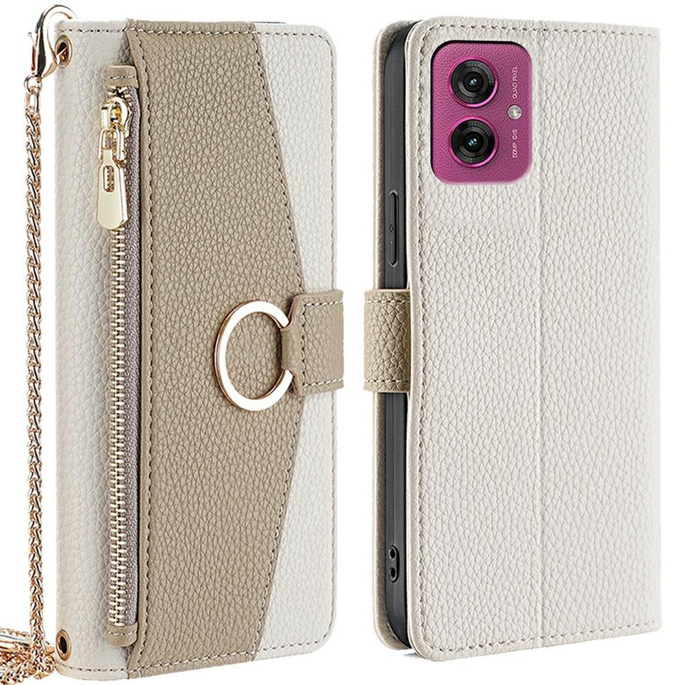 For Motorola Moto G55 5G Case Mirror Wallet Leather Phone Cover with Chain Shoulder Strap