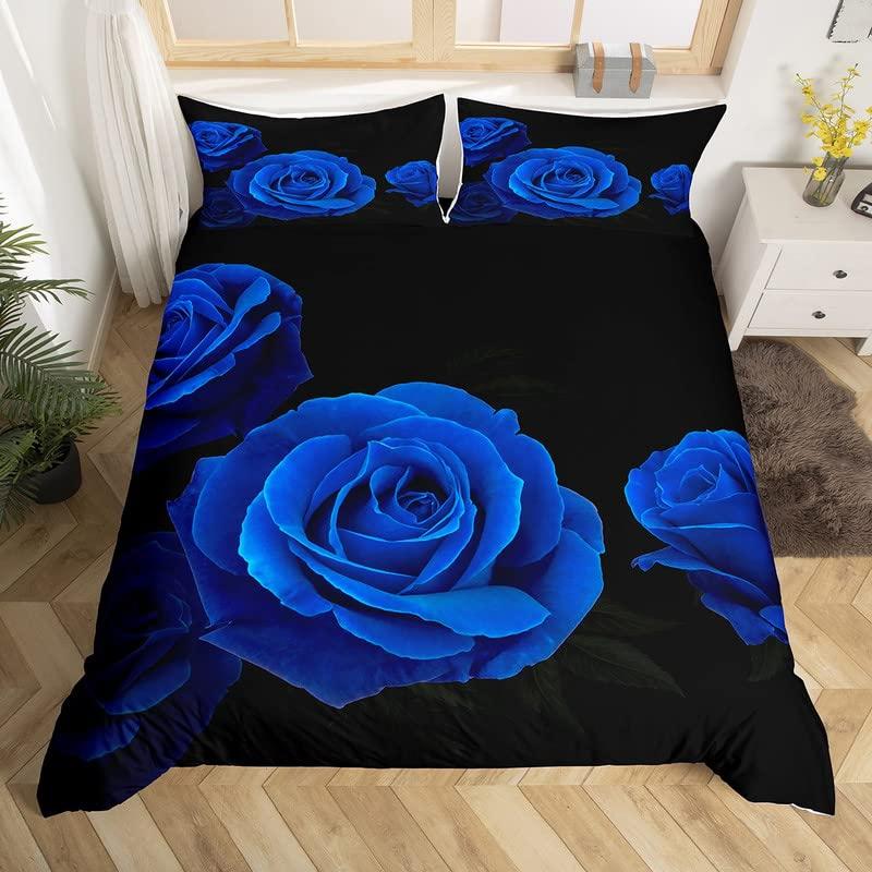 Royal Blue Roses Bedding Set Valentine's Day Flower Duvet Cover Girls Lovers Couple Comforter Cover Floral Polyester Quilt Cover