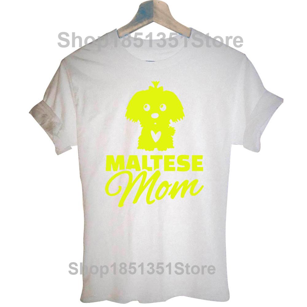 Maltese Mom Short Sleeve Vintage T-Shirt Women Funny Harajuku Cotton Graphic T Shirts Dog Gift Top Tee  Clothes