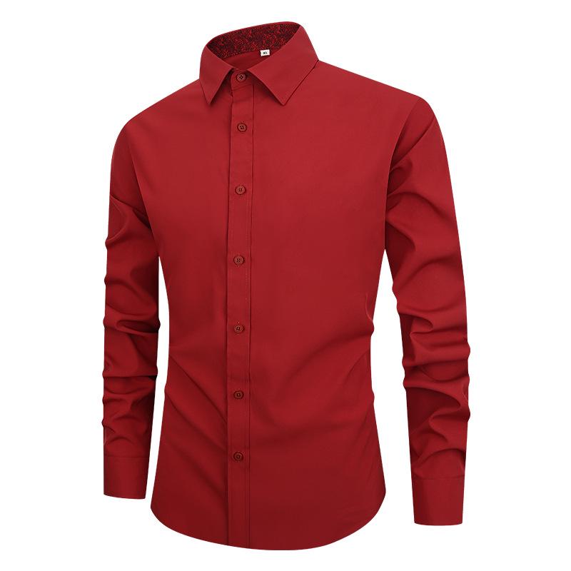 Men's Solid Color Non-Iron White Long Sleeve Slim Fit Business Shirt