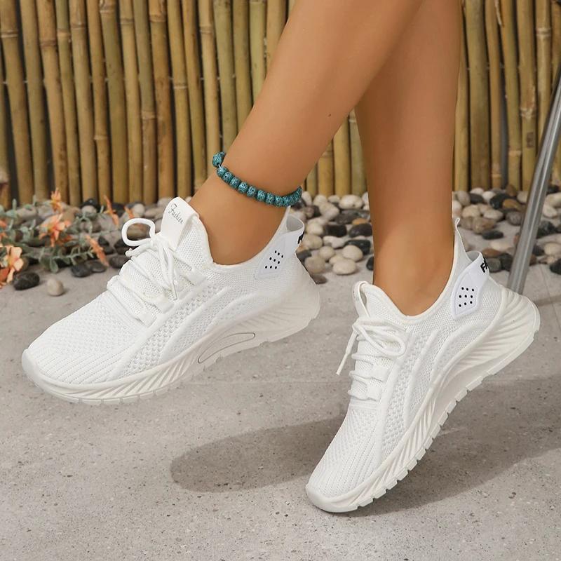 Lucyever Atmungsaktive Mesh Sport-Sneaker Damen 2025 Herbstmode Schnür-Tennis Schuhe Frau Anti-Rutsch Plateau Laufschuhe 43