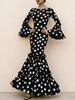 European and American style popular polka dot horn sleeve fishtail skirt retro ruffle edge waist dress skirt