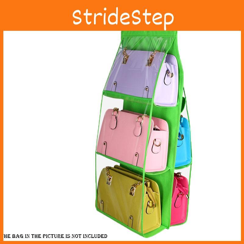 Elegant And Spacious 6 Pockets Clear Hanging Purse Handbag Tote Bag Organizer Rack