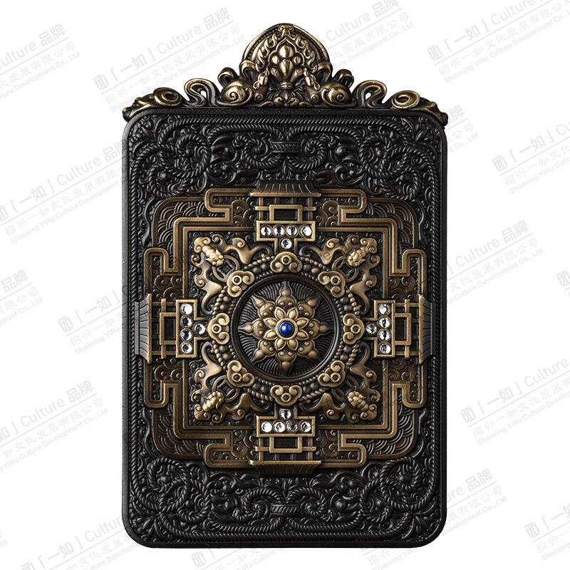 Auspicious Mandala Thangka Pendant: Genuine Treasure Spitting Series, Large 5x7 Box for Car or Gau Display.
