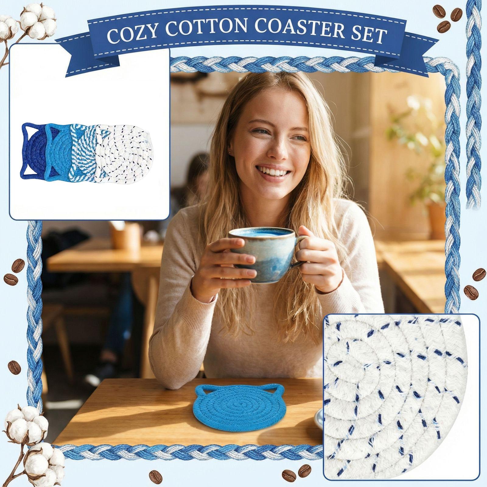 

Cats Shaped Cotton Rope Woven Heat Insulating Cup Pad One Size