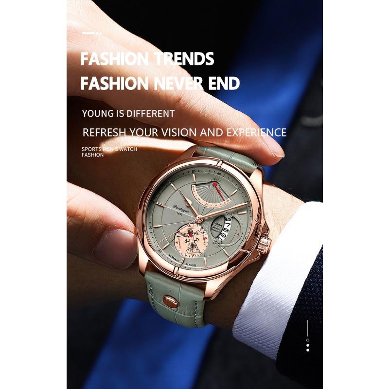 POEDAGAR Men Watch Fashion Top Luxury Sport Wristwatch Waterproof Luminous Leather Date Quartz Man Watches + Box