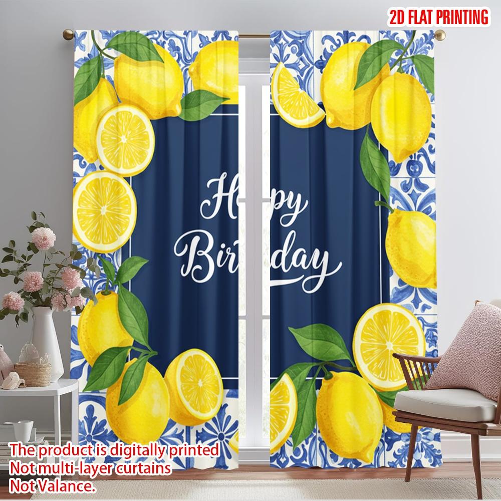 

2pcs 2D flat printing Window Treatment Curtains Happy Birthday Lemons Polyester Without Electricity Party Decorations Perfect 52.50×116.00 CM 2pcs
