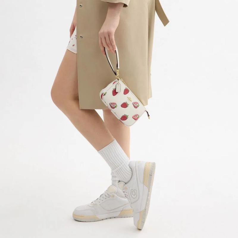 Coach Nolita 19 Strawberry Print Metal Micro Label Artificial Leather Handbag Small Women's Chalk White Mixed Colors