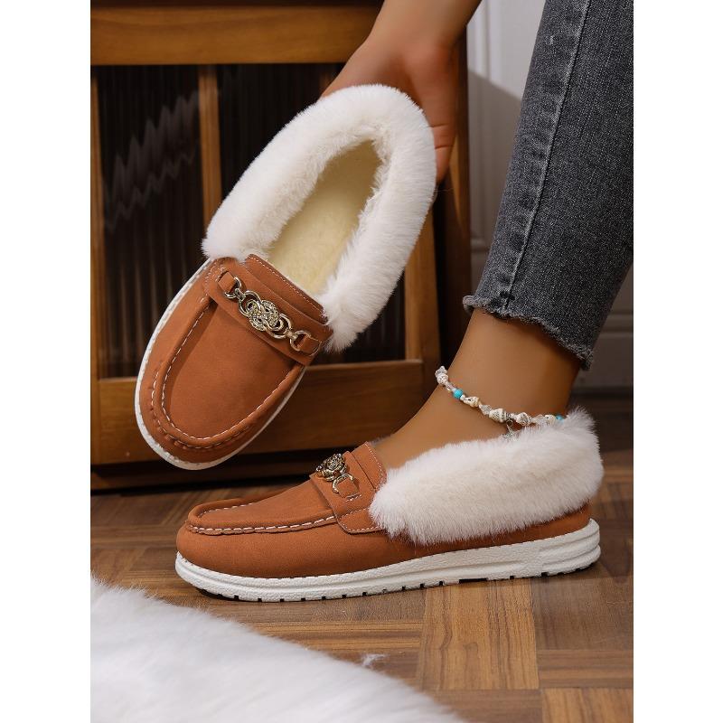 Metal Chain Plus Size Warm Cotton Shoes 2025 Winter Women's Fleece Sports Comfortable Beanie Shoes