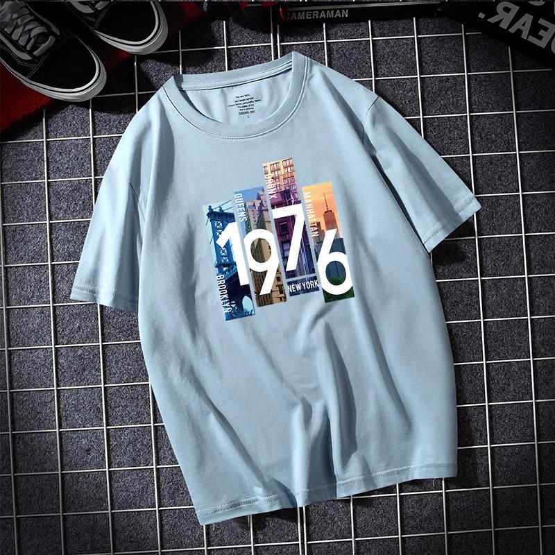 1976 Large Size Men Short Sleeves T-shirt 100% Cotton Casual Tee Shirt S-6XL