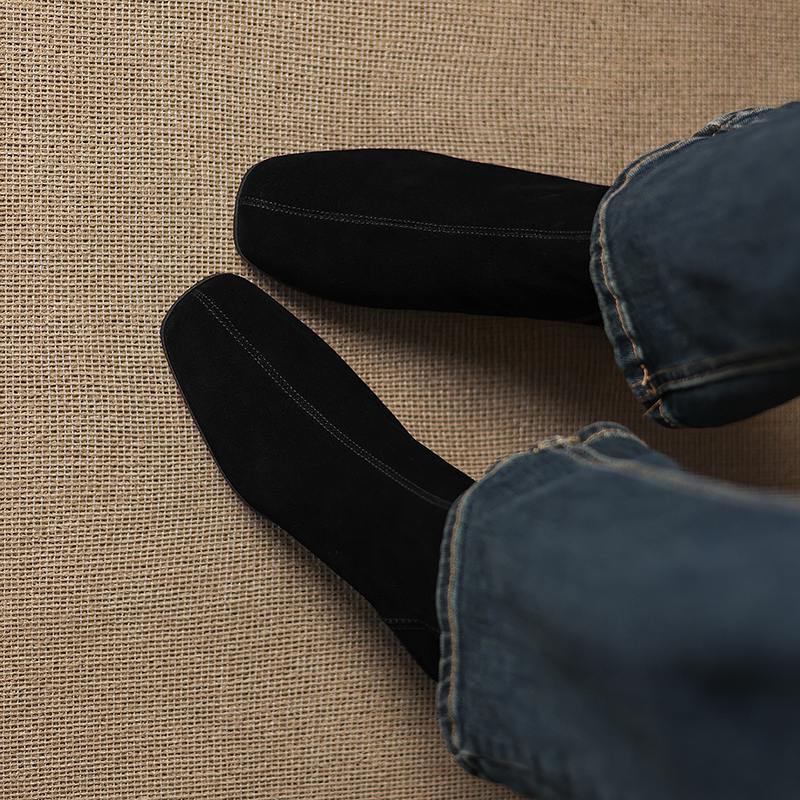 Krazing Pot 2026 cow suede nubuck Winter Square Toe Chunky Heels Chelsea Fashion Boots Women Zip Retro Women Ankle Boots