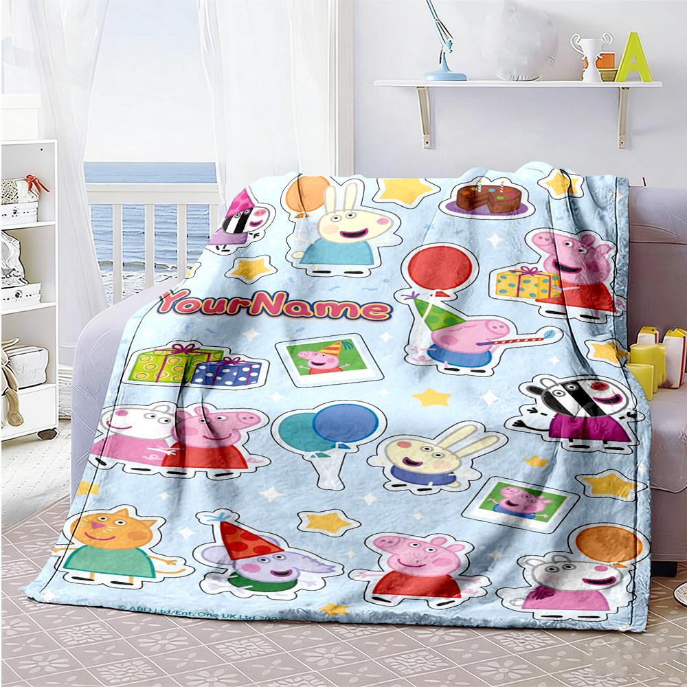 Peppa Pig Personalized Text Blanket Cozy Personalized Blanket Soft Warm Cozy Suitable for Chair Seaside Nap Bed for All Occasions