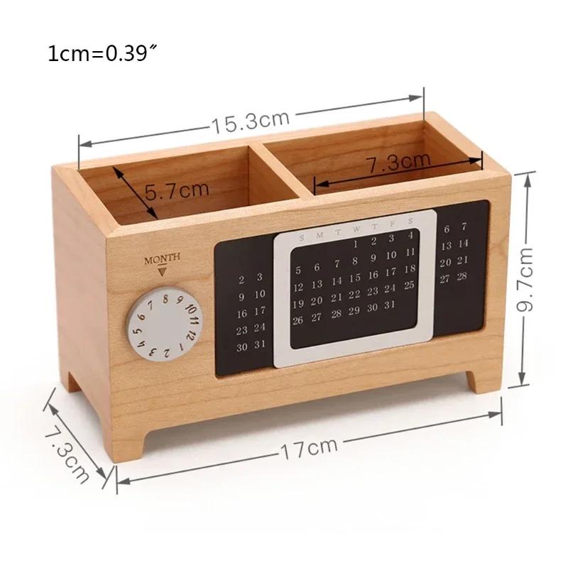 Multifunctional Wooden Desktop Organizer - Calendar & Pen Pencil Holder for Home Office