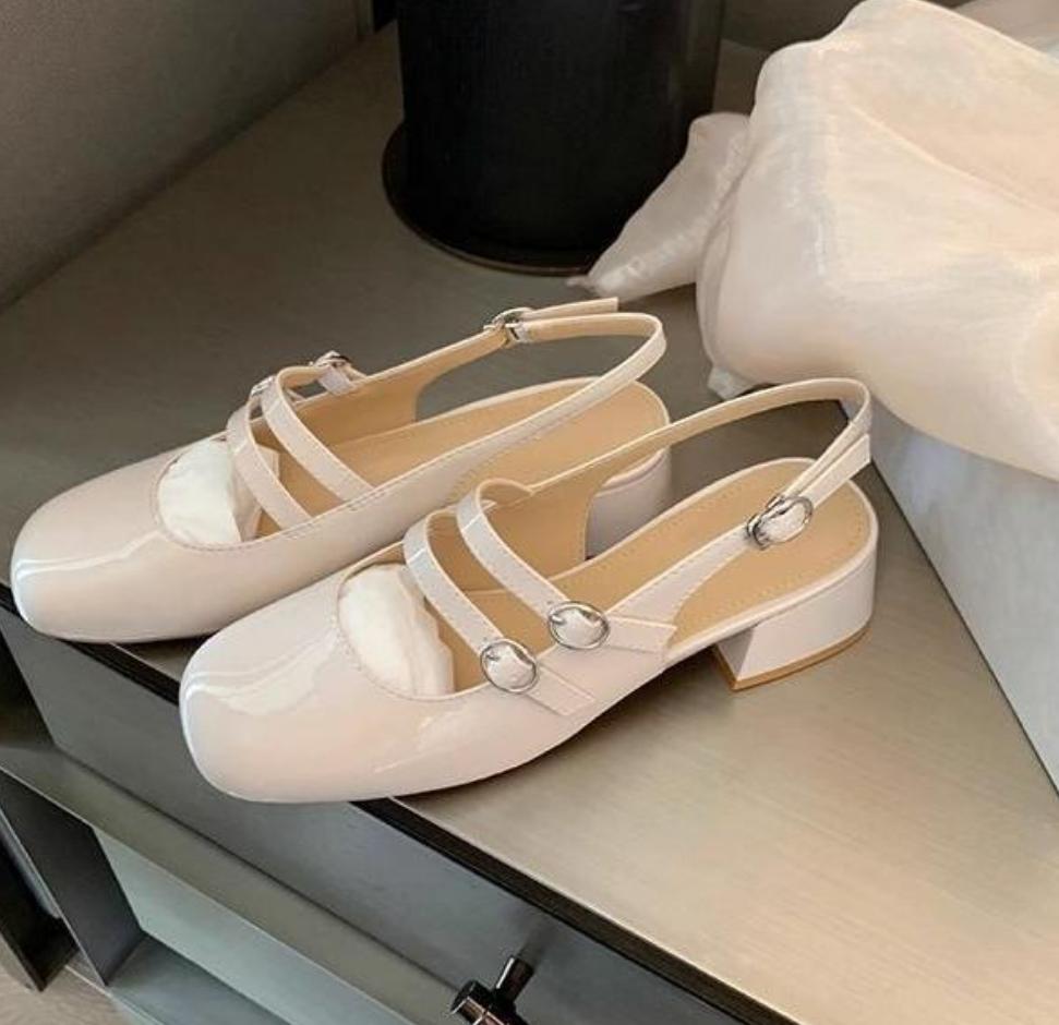 French Vintage Pump Women's Double Buckle Strap Back Open Sandal Summer New Fashion Women Chunky Heels Mary Jane Single Shoes