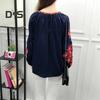 Summer Shirt Women Ethnic Style Embroidered Pattern Pullover Tops Round Neck Lantern Sleeve Loose Fit Blouse