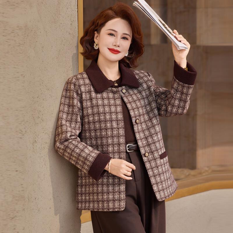 YUZHAOLIN Women's Elegant Plaid Single-Breasted Jacket