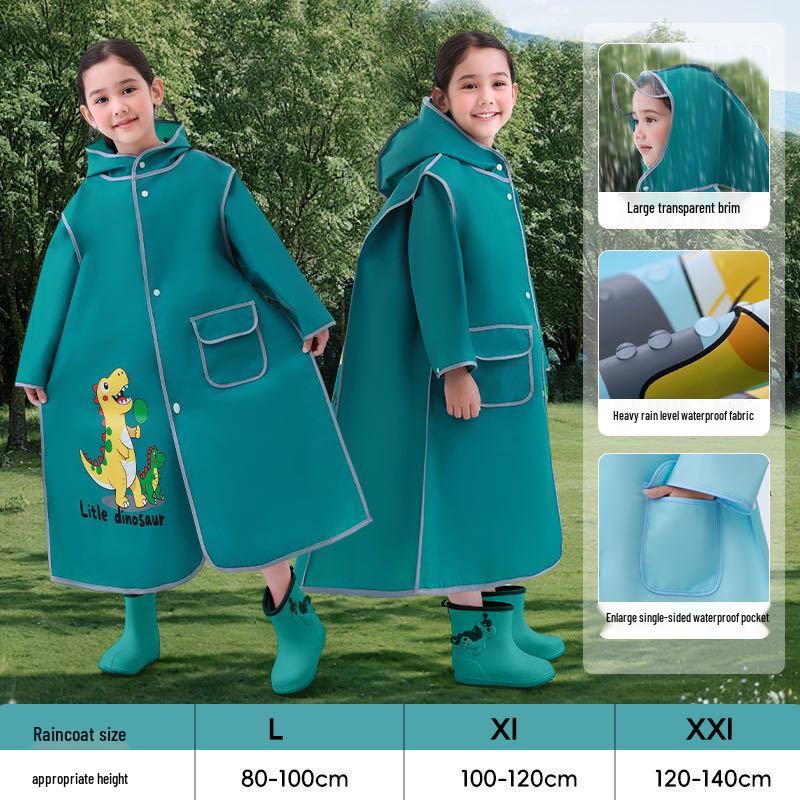 Children's Cartoon EVA Waterproof Raincoat with Hidden Backpack Compartment, Windproof and Heavy Rain Protection for Primary Students