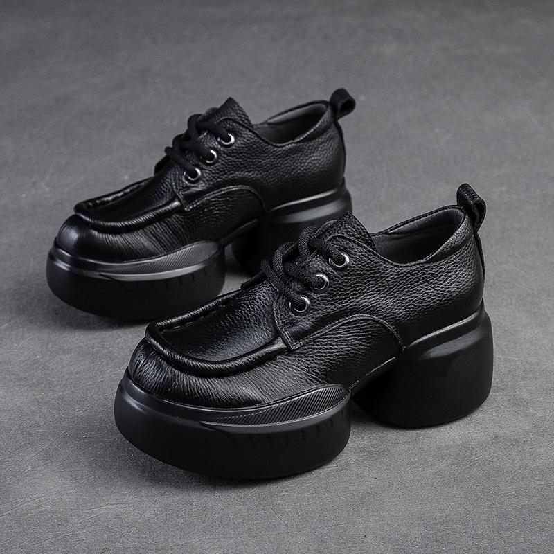 GKTINOO Retro Genuine Leather Thick Sole Pumps 2025 Spring New British Style Women's Round Toe Platform Shoes