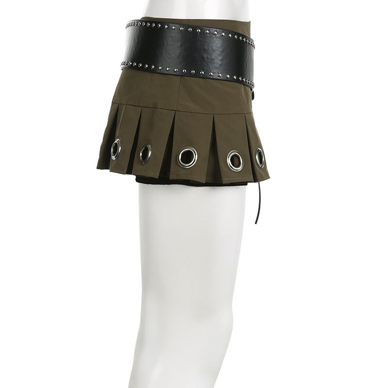Women's Clothes Retro Punk Low Waist Y2k Mini Pleated Skirt With PU Belt Summer Sexy Super Short Skirt Vintage Streetwear Skinny