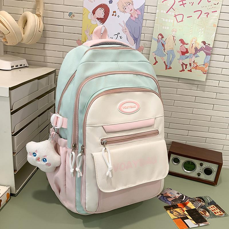 Schoolbagins cute schoolbag women's new lightweight Mori versatile contrasting color middle and high school students backpack large capacity backpack