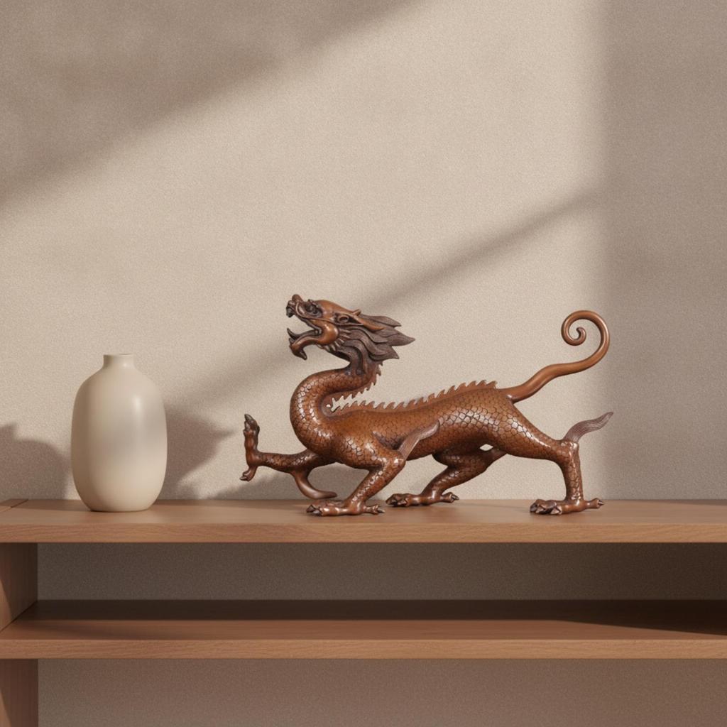 Dragon Figurine Metal Finish Statue Large for Study, Entryway