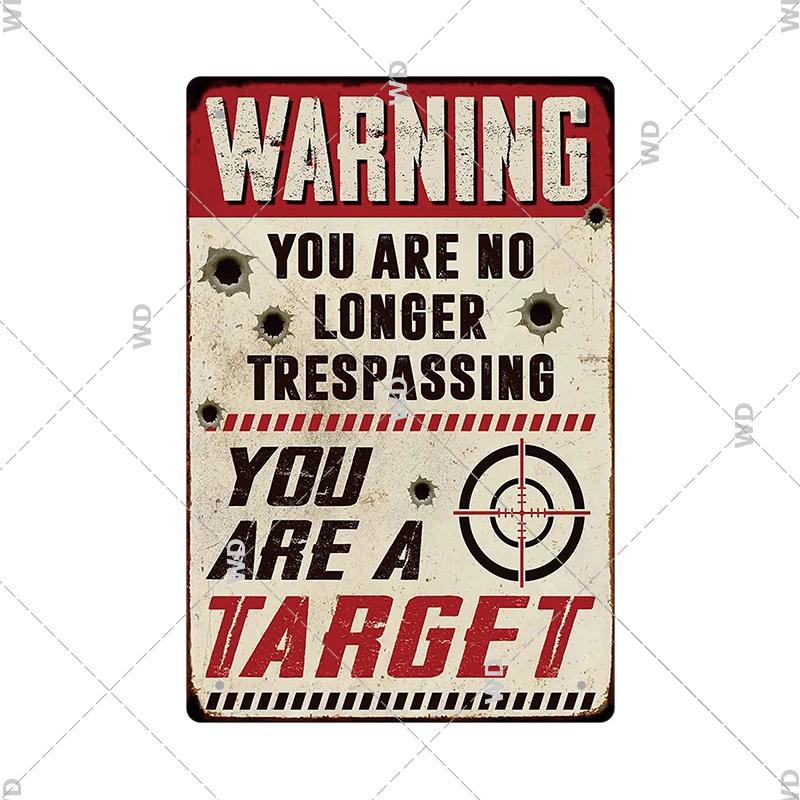Warning Tin Sign Private Property Gun No Trespassing  Retro Vintage Plaque Danger Vedio Safety Home Door Street Bar Wall Decor