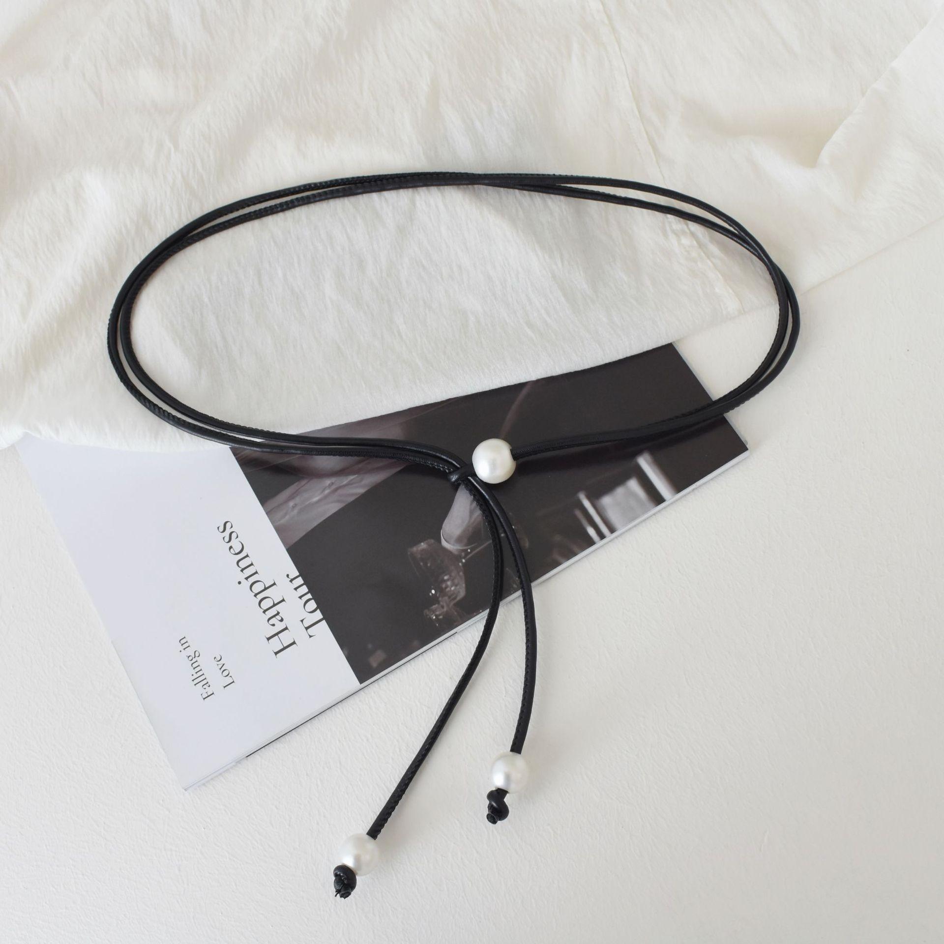 

Classic Pu Pearl Waist Belt For Women Perfect For Casual And Outfits Elegant Pearl Black Cord
