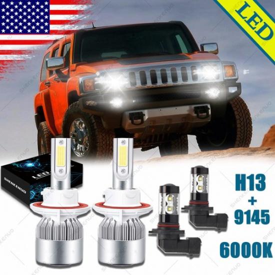 For Hummer H3 2006-2010 6000K Combo LED Headlight High/Low + Fog Light Bulbs Kit