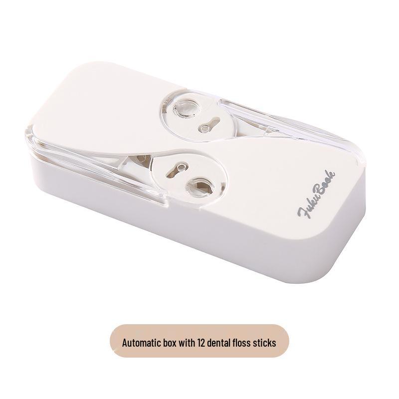 Kompaktní cestovní krabička na zubní nit a párátka s dvojitým otvorem