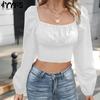 Women's Fashion Casual Spring Autumn Solid Color Print Long Sleeve Square Collar Blouses & Shirts