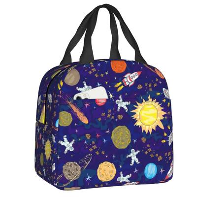 Cartoon Weltraum Planet Rakete Thermoisolierte Lunchtasche Frauen Astronaut Raumschiff Tragbare Lunchbox für Kinder Schule Essenstaschen