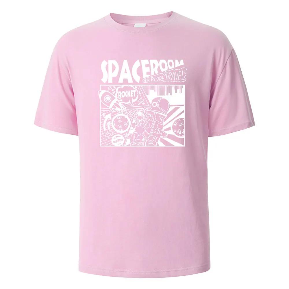 Men's Printed T-Shirt Spaceroom Funny 100% Cotton Oversize Shortsleeved Tees For Men Women Summer Fashion Casual O-neck Tops