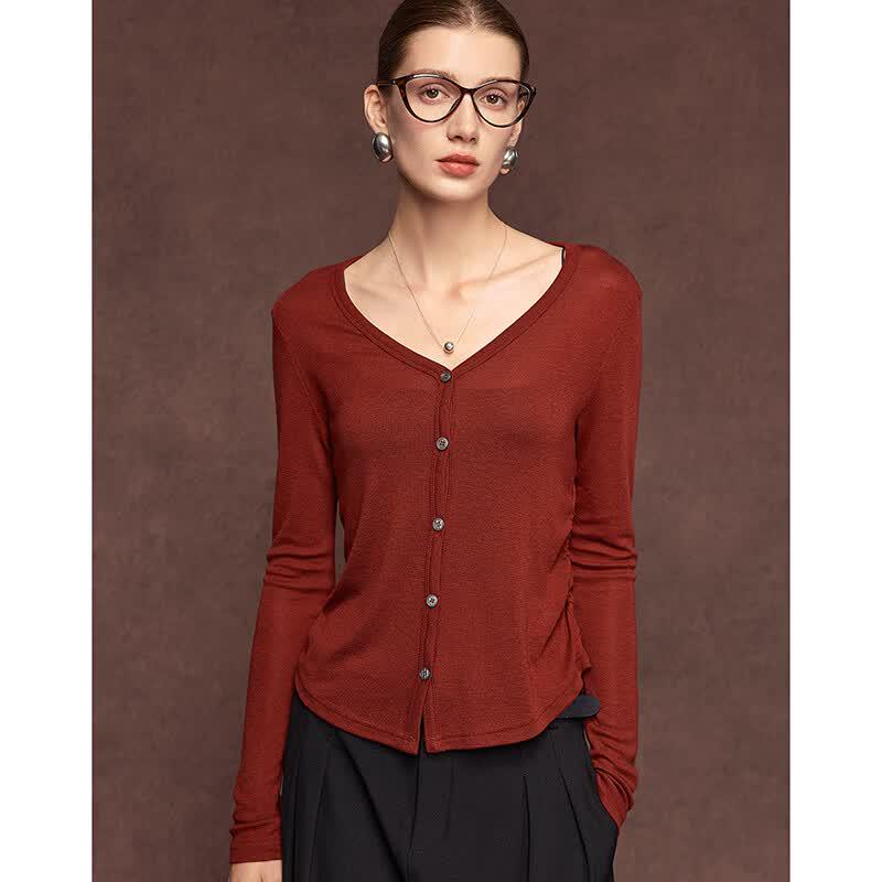 Women's V-Neck Wool Blend Knit Cardigan