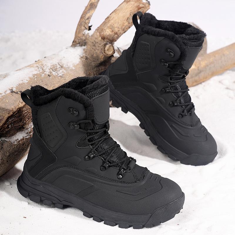 Fleece thermal boots snow boots men's non-slip winter thickened fleece desert combat boots waterproof outdoor hiking boots