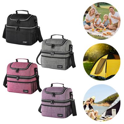 Insulated Lunch Bag Double Deck Outdoor Picnic Bag Portable Thermal Lunch Bag for Work Camping Hiking Beach Picnic