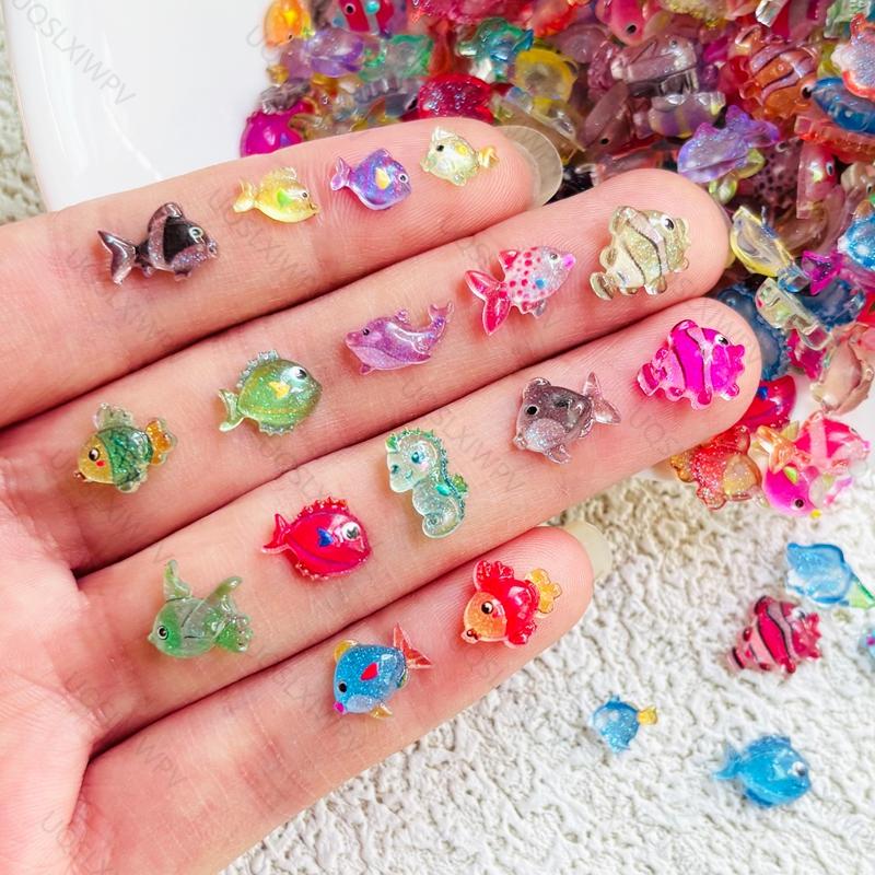 55Pcs New Cute Cartoon Ocean Fish Resin Flat Back Cartoon Scrapbook Diy Decoration Earrings Accessories Crafts A152