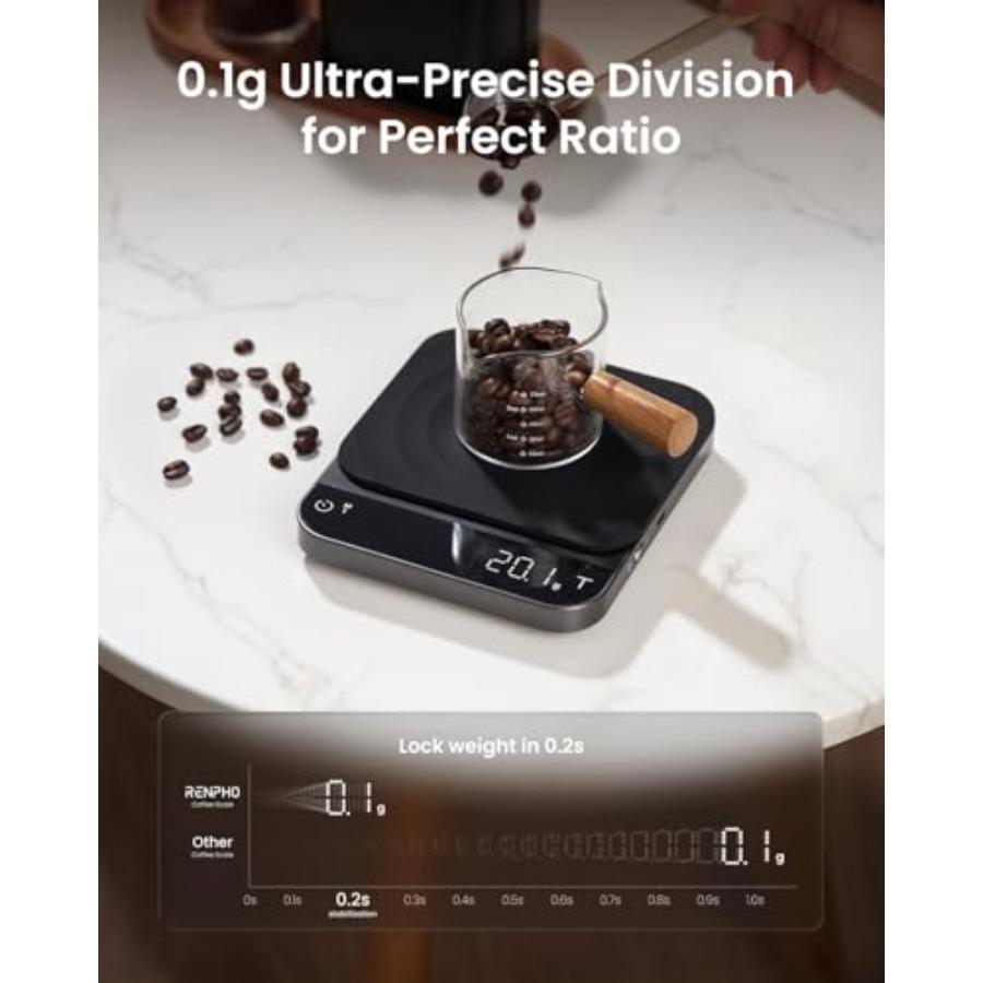 Espresso Scale with Timer Rechargeable Coffee Scale with Flow Rate Indicator 0.1g Accurate Coffee Been Scale for Pour-Over Gift