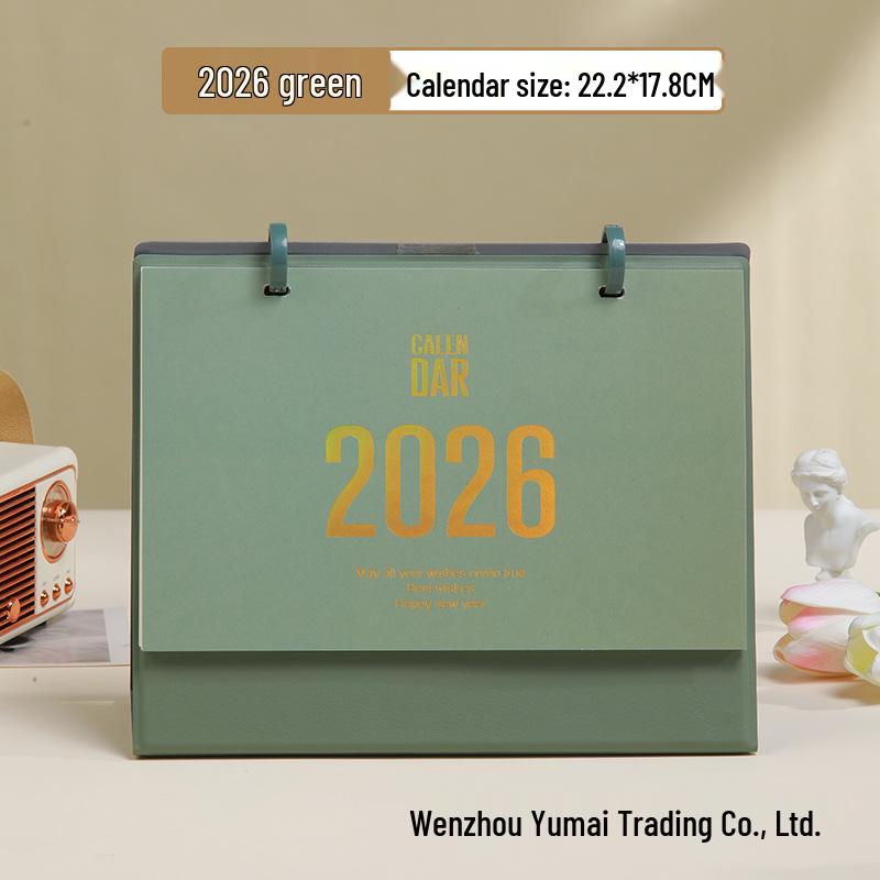 2026 Morandi Leather Desk Calendar: Simple Double Ring Design, Lunar Year Theme, Customizable with Logo.