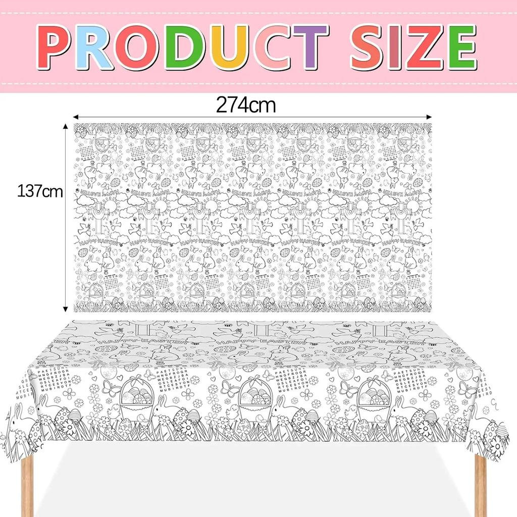 1-10PCS Easter Bunny DIY Kids Coloring Tablecloth Disposable Paper Tablecloth for Holiday Party Decoration Easter Party Supplies