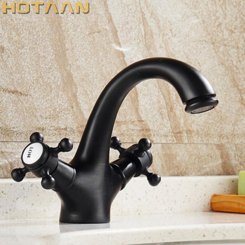 Antique Faucet Bathroom Basin Faucet Two Handles Washbasin Taps Solid Brass Deck Mounted Hot Cold Water Mixer Tap YT-5021