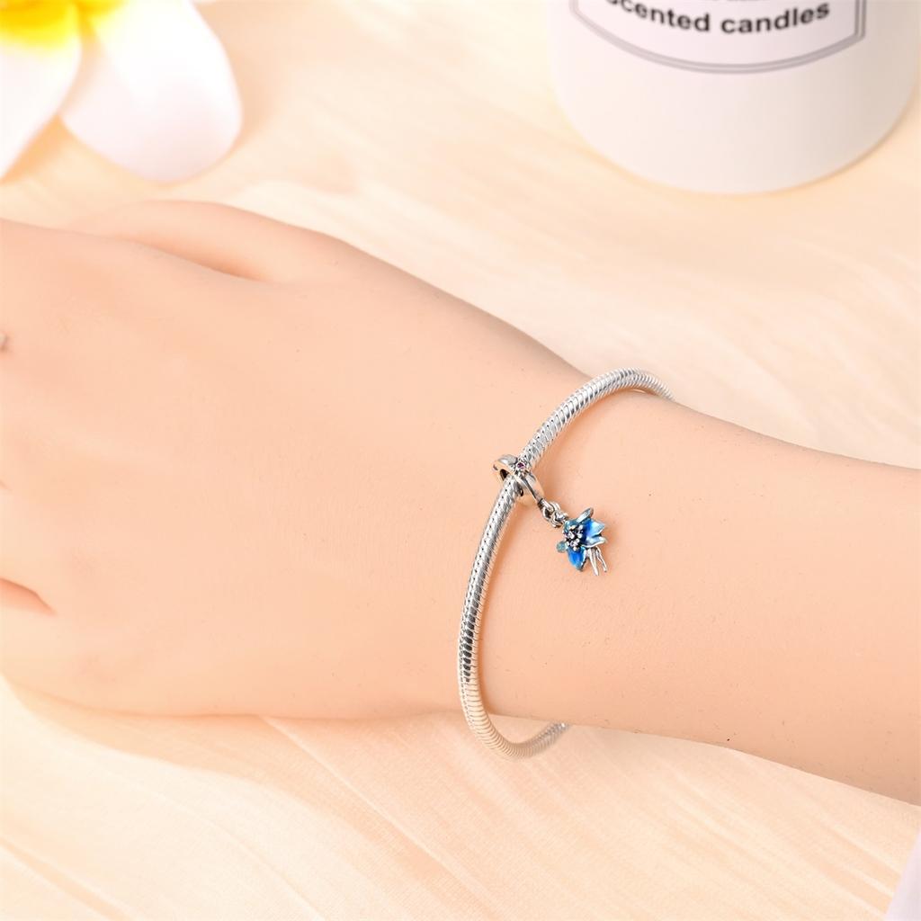 Original Copper Charms Luxury Blue Fairy Girl Pendant Beads Fit Bracelet Diy Women Making Delicate Gift