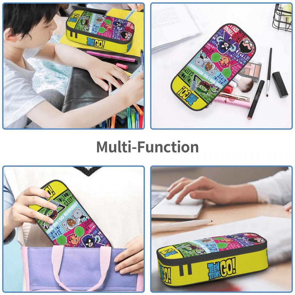 Large Capacity Pencil Pouch Teen Titans Go Anime Manga School Supplies Double Layer Pencil Bag Girl Makeup Bags Gift