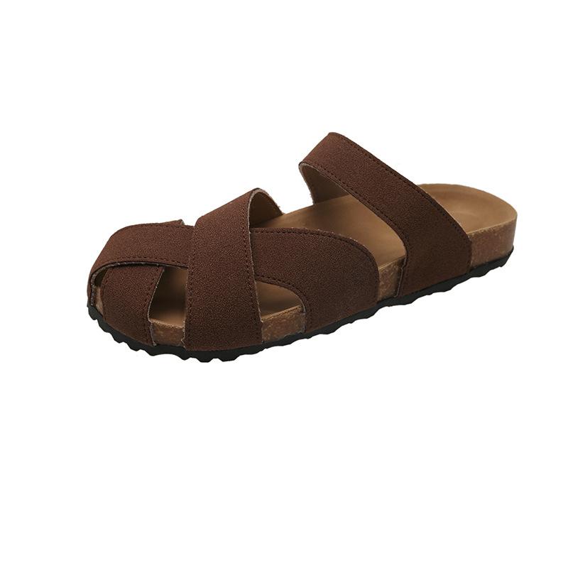 Vintage niche cross with bag head and half slippers, women's summer wear a pedal, hollowed out imitation leather, ugly and cute